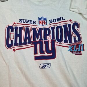 Reebok NY Giants Super Bowl XLII Champions T-Shirt Mens XL White Long Sleeve‎